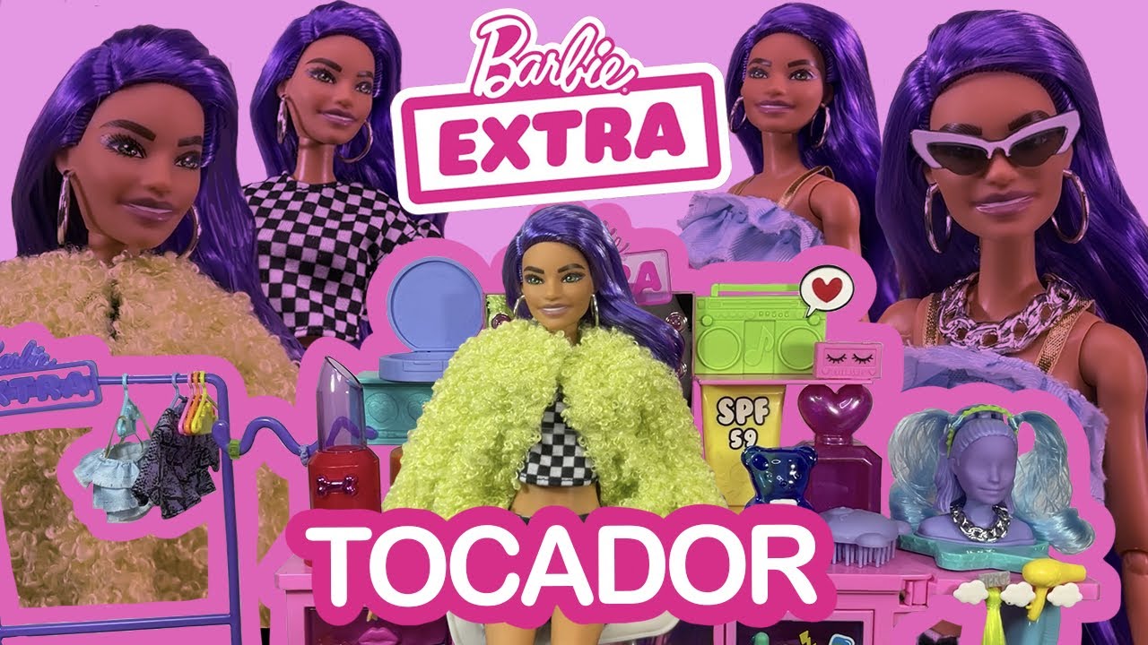¿VALE LA PENA? 🤔 | Set de tocador y muñeca Barbie Extra ¡Unboxing y revisión! 💜💚😍