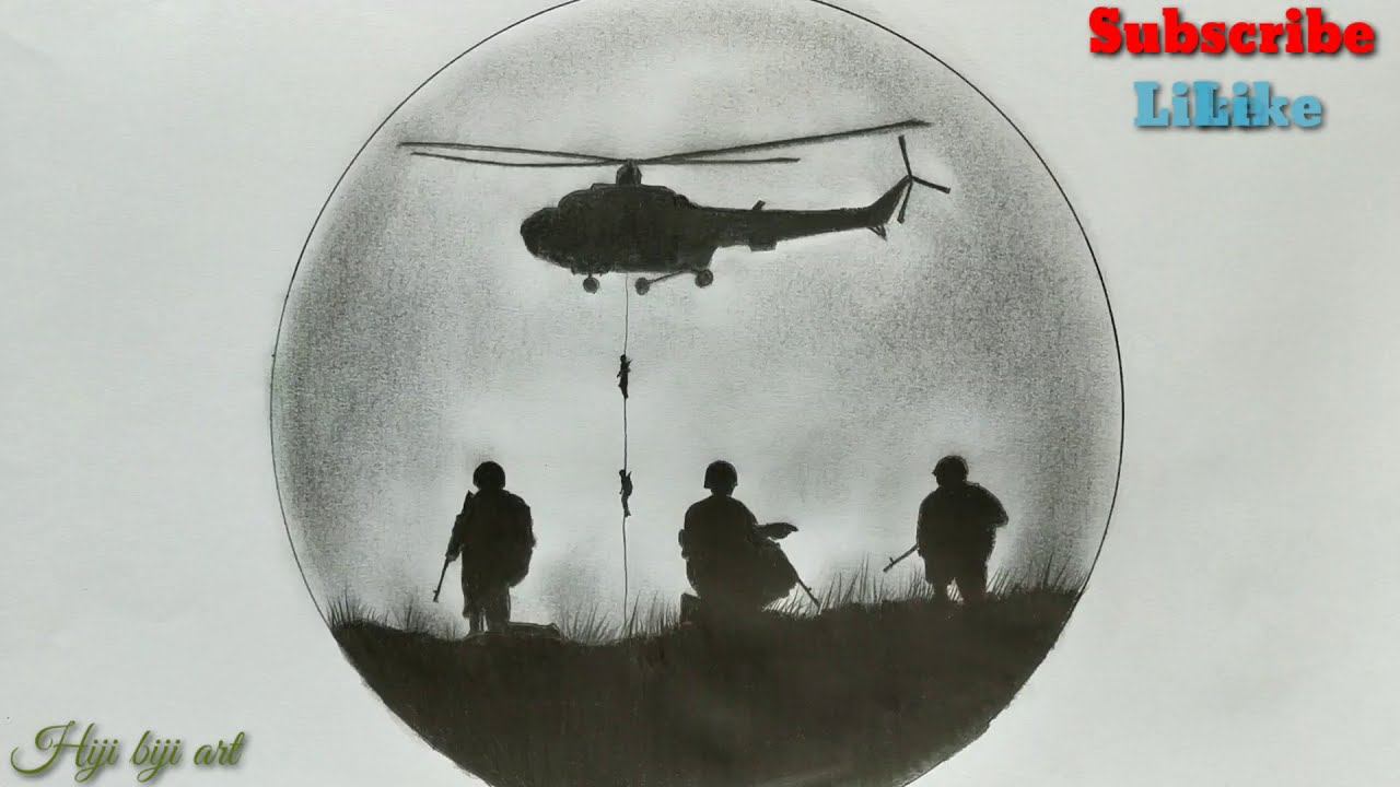 Fighting soldiers drawing in war field /step by step fighting soldiers drawing