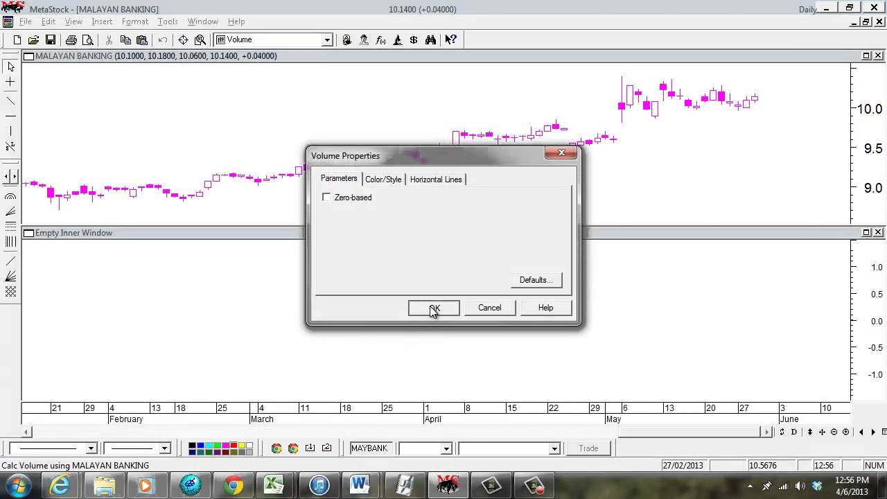 Metastock Tutorial -  Insert Indicators Volume and Moving Average