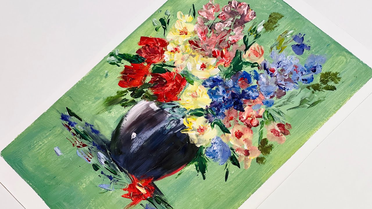 Really easy way to paint flowers and vase | Paint with me ✨