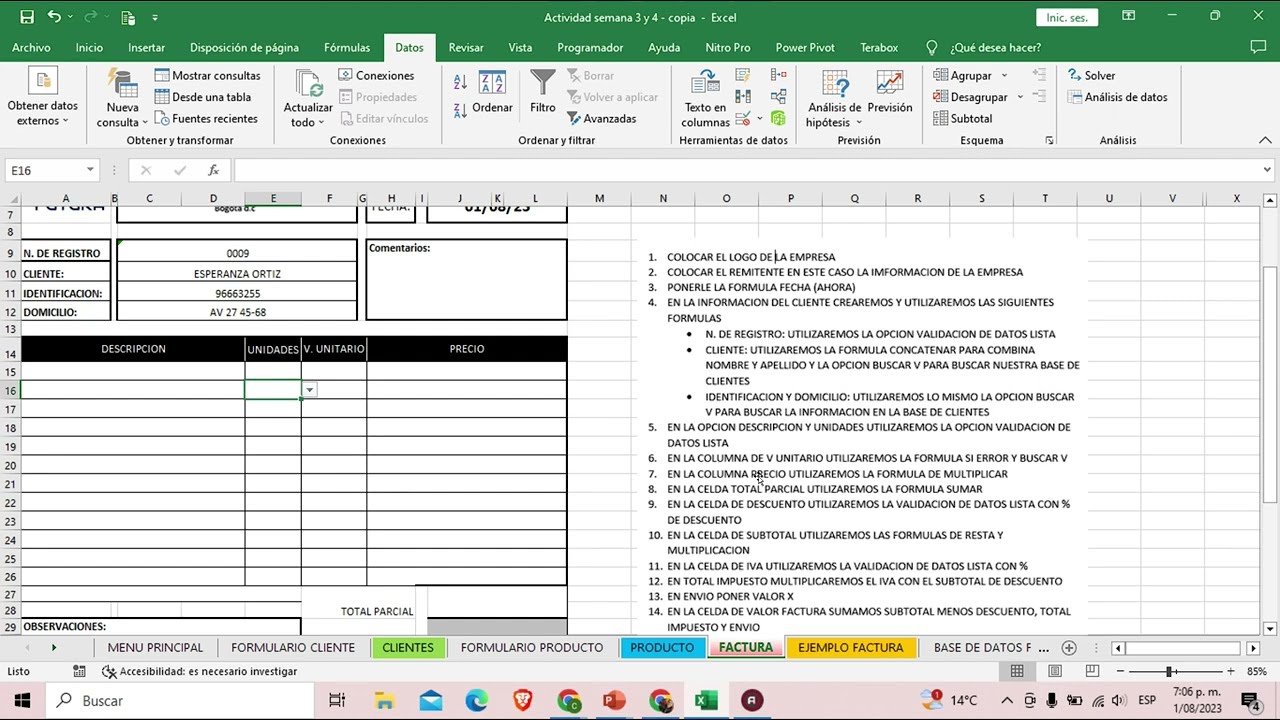 Actividad Factura con excel avanzado