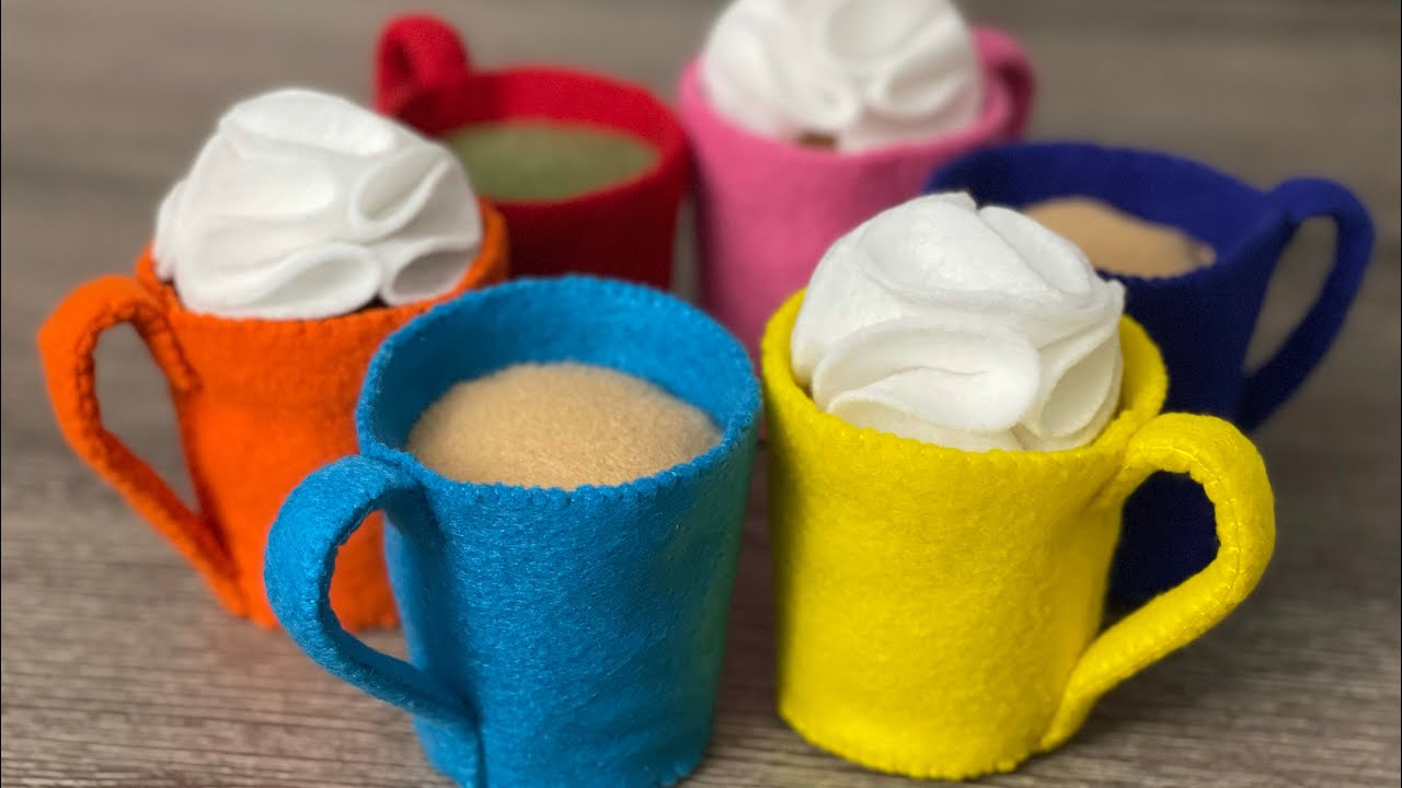 How to make Felt Play Coffee Mug With Changeable Drink | HappyBankyCraftymom