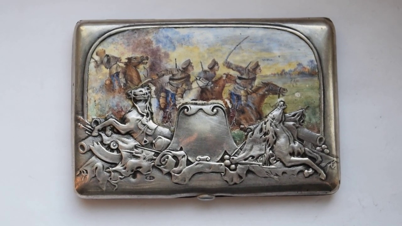 ДОРОГОЙ ПОРТСИГАР. СЕРЕБРО. ЭМАЛЬ. КАЗАКИ. 84 ПРОБА. РОССИЯ. ЦЕНА ? СКОЛЬКО СТОИТ ?