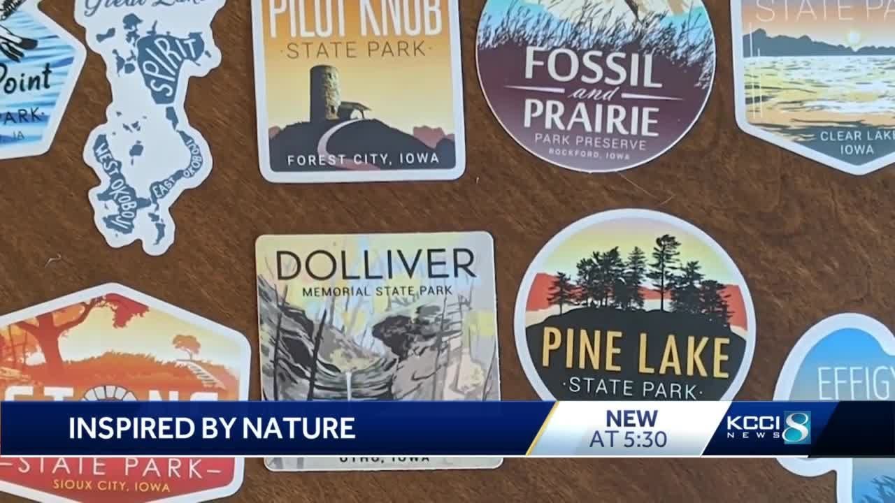 Iowa artist designs stickers to commemorate landmarks across the state