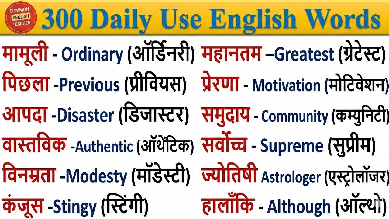 🎯300 रोज़ बोले जाने वाले Words | Most Important English Words | Daily Use Word Meaning Practice 