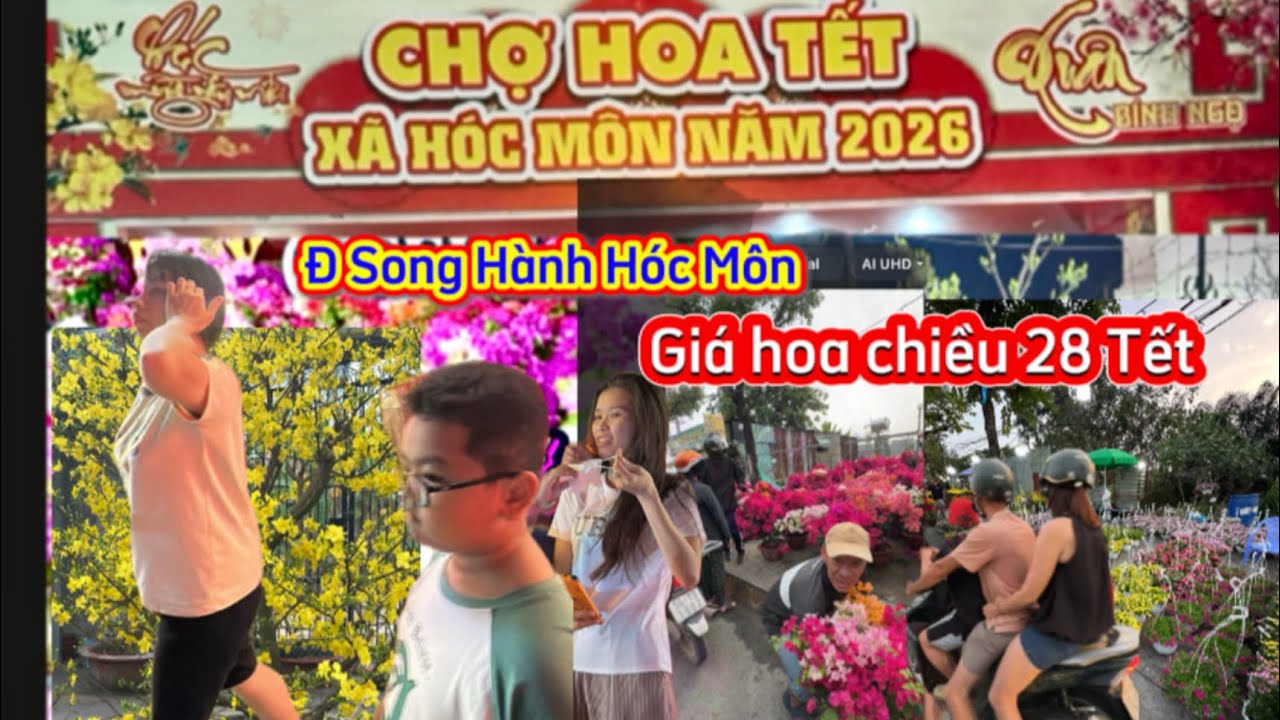Giá hoa đường Song Hành Hóc Môn chiều 28 Tết .