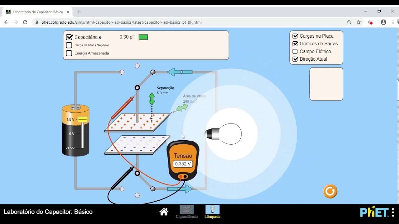 Experiência Virtual com o Capacitor: Capacitância, Carga e Descarga do Capacitor