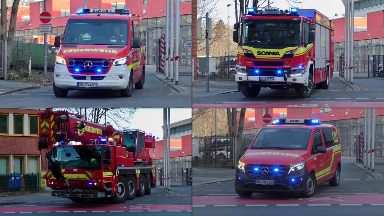 H3 PERSON EINGEKLEMMT - Rüstzug mit Kran Feuerwache 1 Dortmund-Stadtmitte auf Einsatzfahrt!