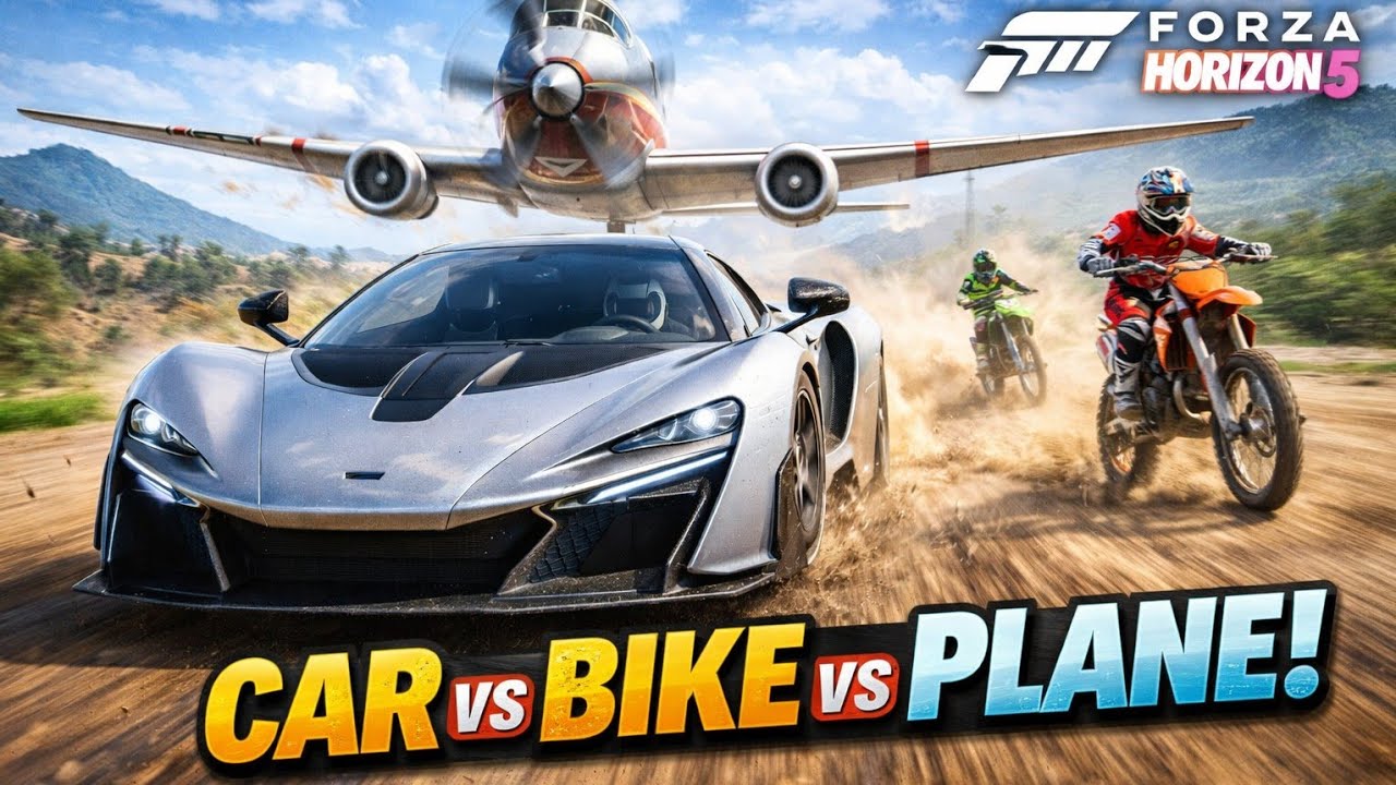 Racing in forza horizon car vs airoplane vs bikes # gaming #forzahorizon5 #gamer #cars #gg_gamer_768
