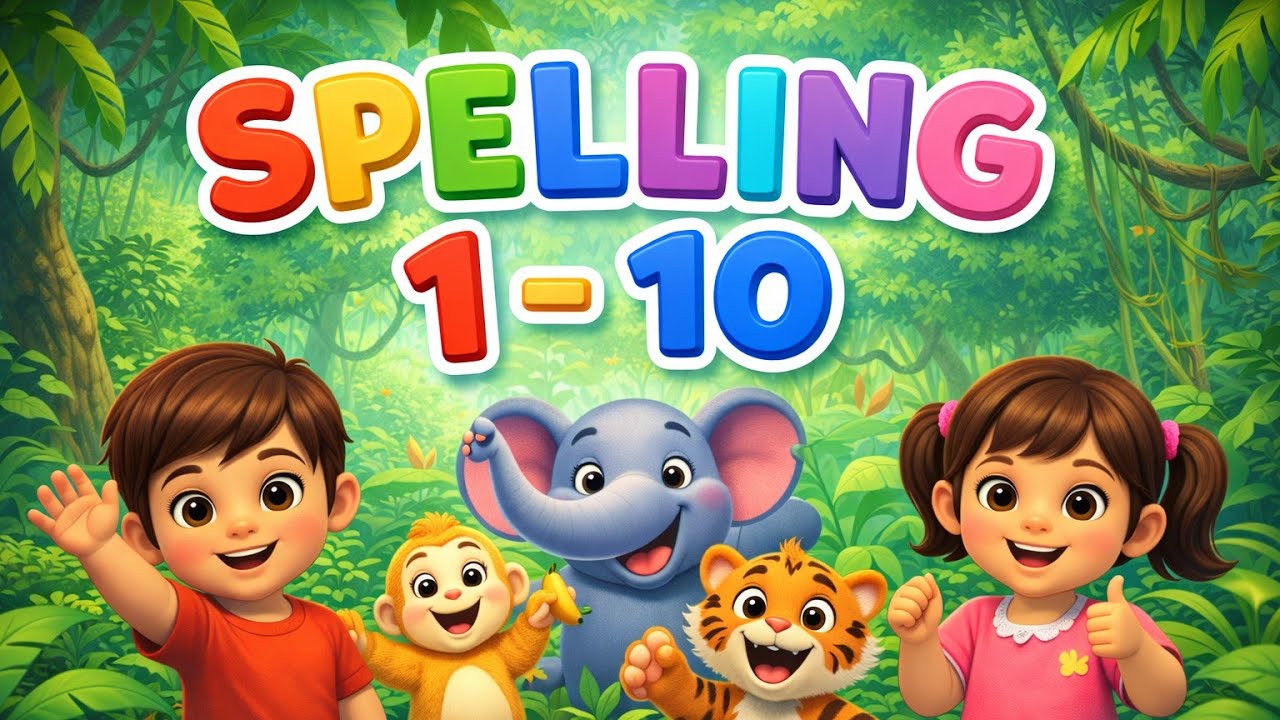 Spelling 1 to 10 | Learn Numbers Spelling with Arjun & Meena 🐘🦁 | Fun Jungle Kids Video