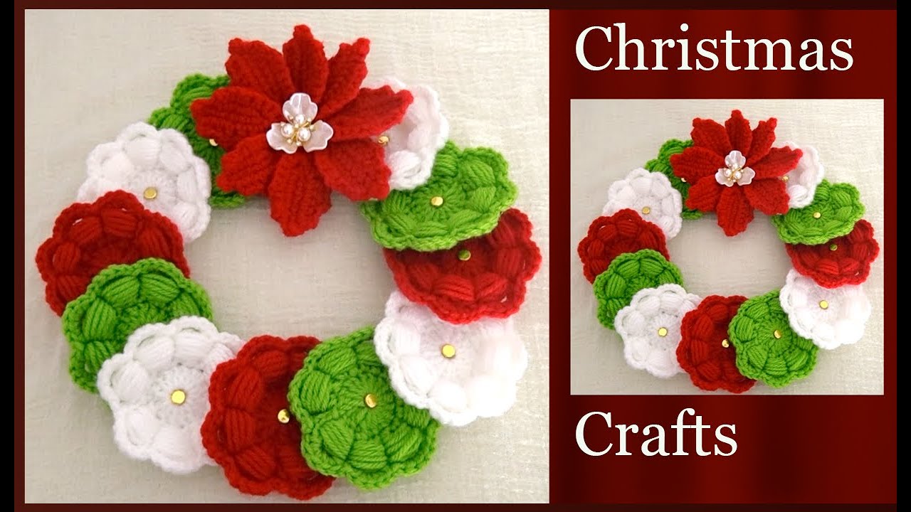 Como hacer corona navideña a Crochet con flores