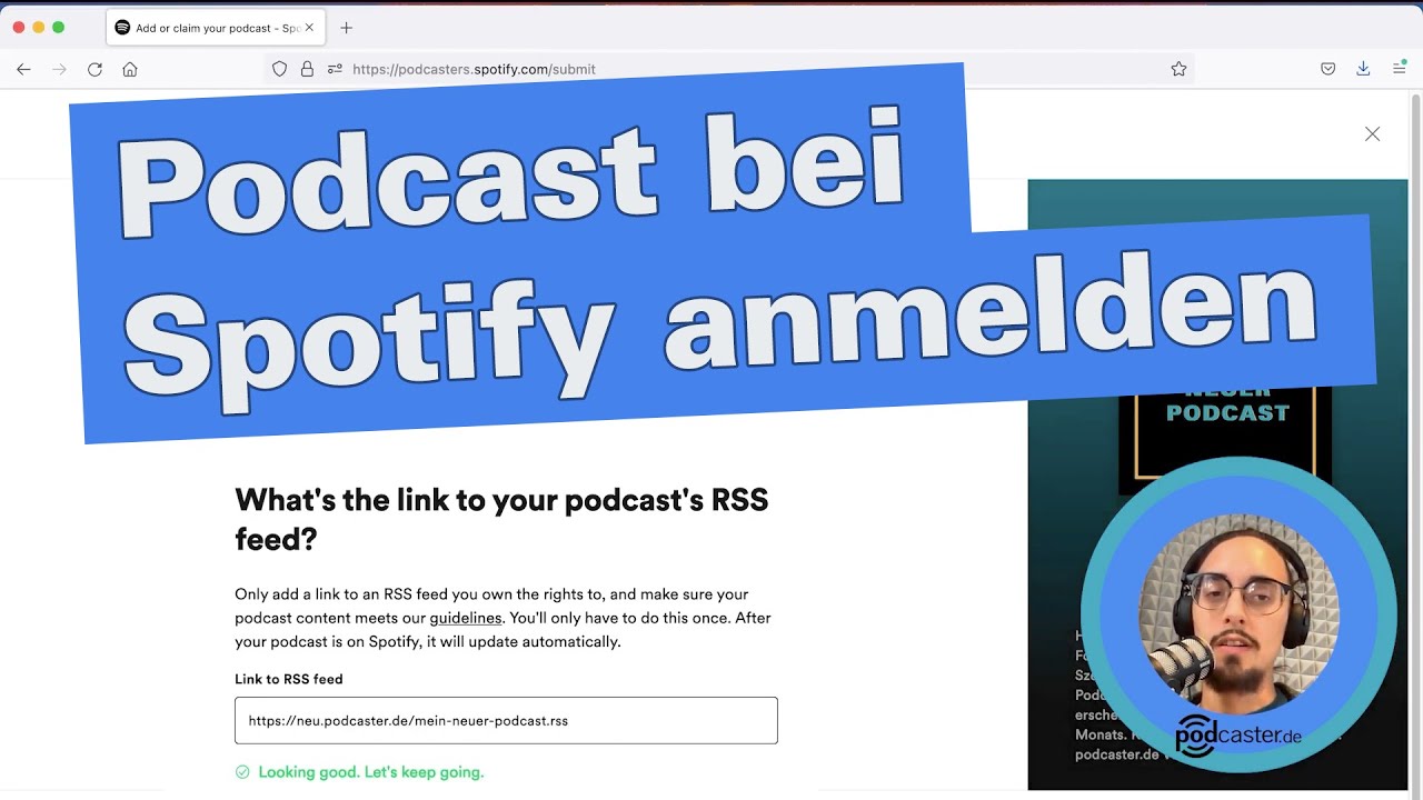 Podcast bei Spotify anmelden - podcaster.de Tutorials
