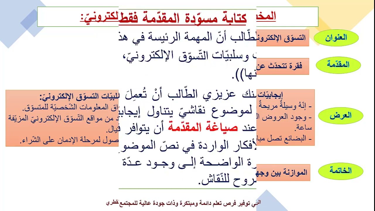 درس التسوق الإلكتروني ج1 - لمادة اللغة العربية الصف الثامن الفصل الثاني المنهاج القطري