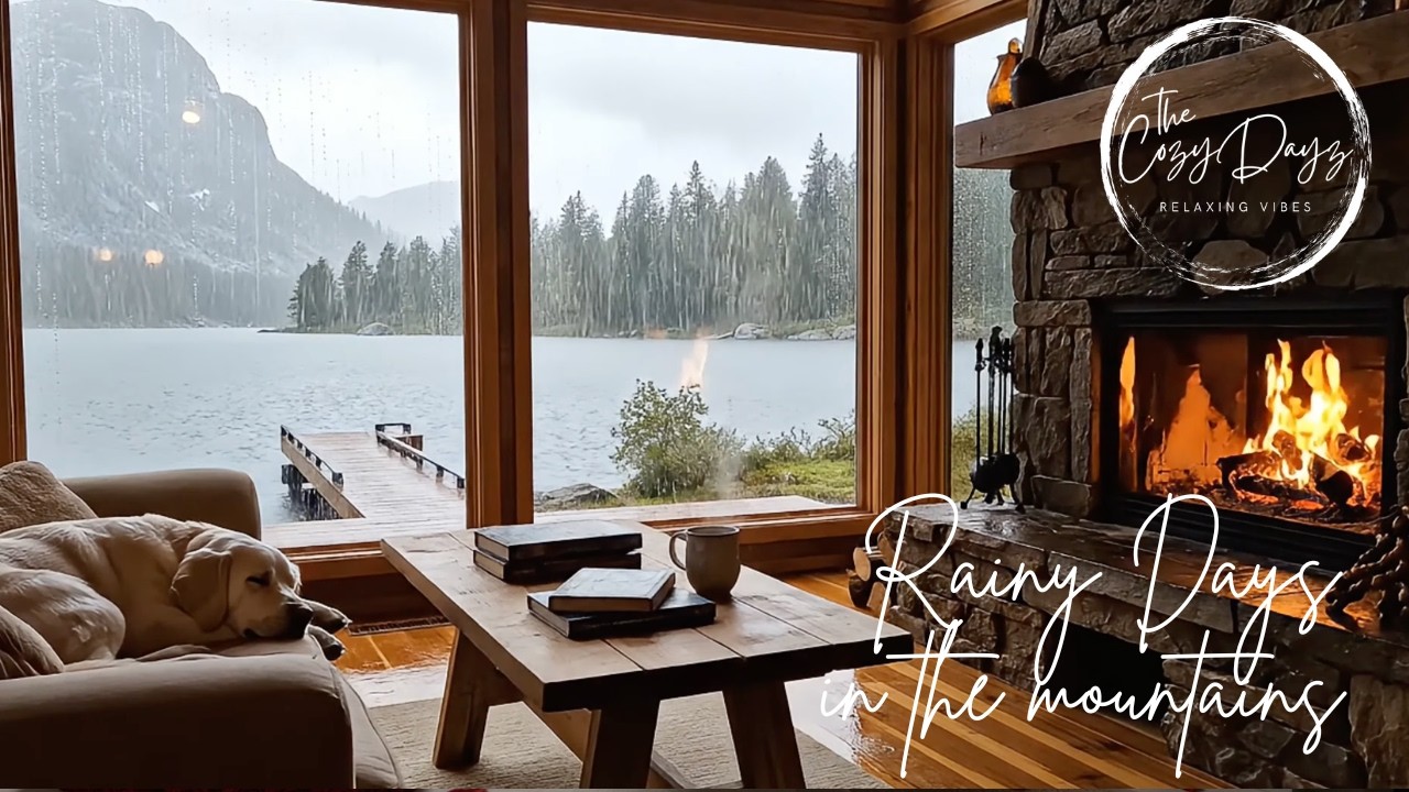 The Cozy Dayz | 🔥 24/7 Fireplace | 🌧️ Outside | 🦮 Sleeping | 🔊 Crackling Fire