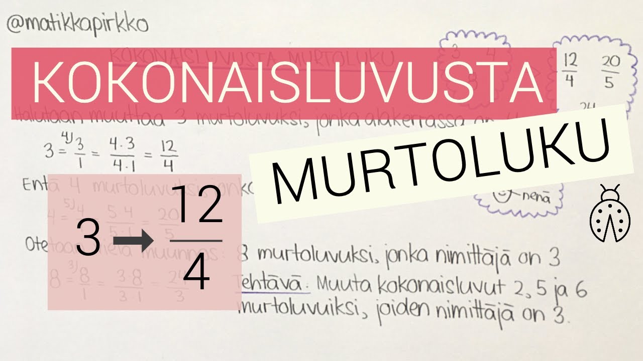 👍🏻 Kokonaisluku murtoluvuksi | Kokonaisluvun muuttaminen murtoluvuksi // Matikkapirkko