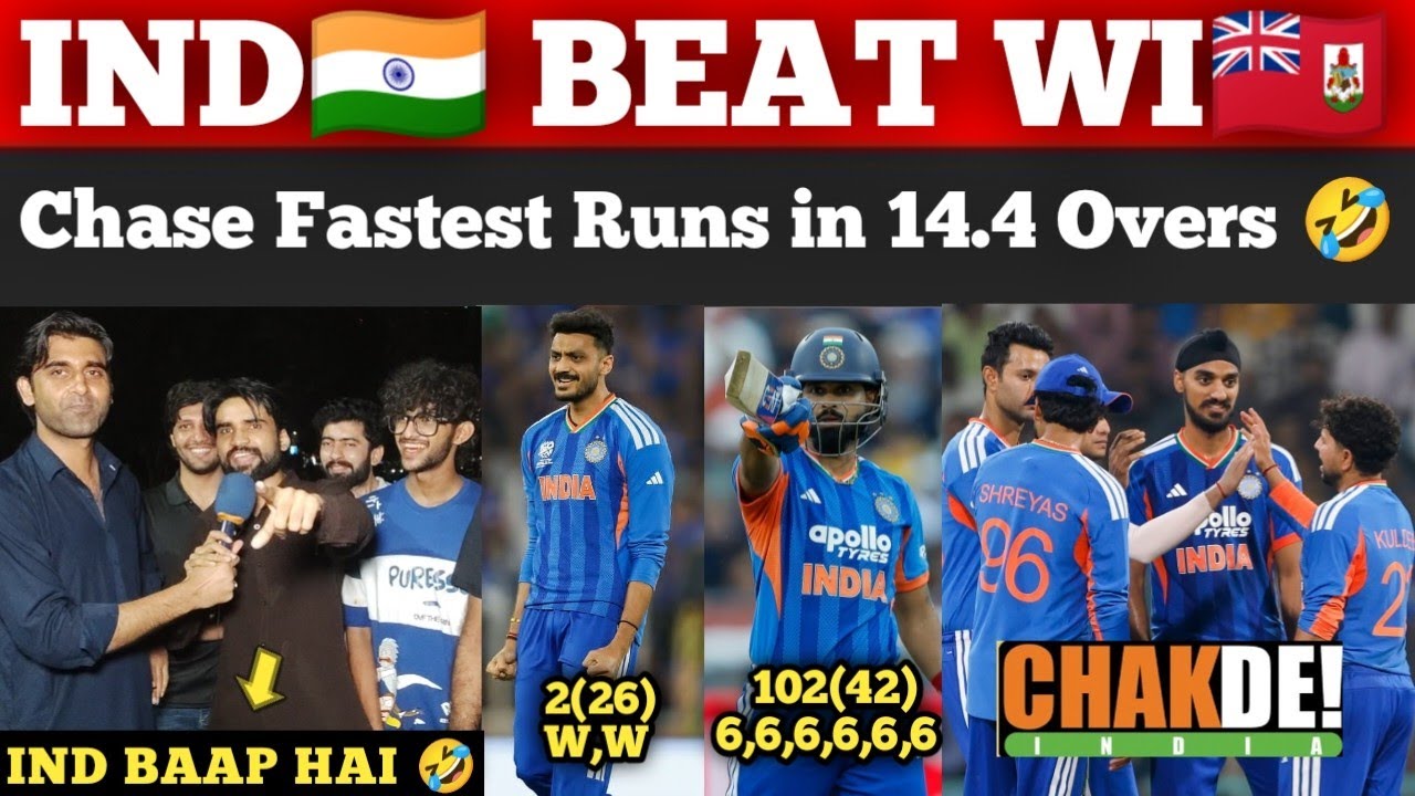 IND🇮🇳172/2 Chase Record Fastest Run in 14.4 Overs | Shreyas took WI 🤣| Pak Reactions
