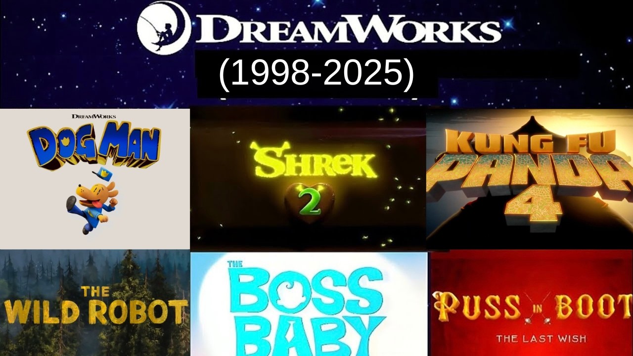 Все титульные карточки Dreamworks (1998-2025) (ОБНОВЛЕНО С ЧЕЛОВЕКОМ-ПЕСОМ)