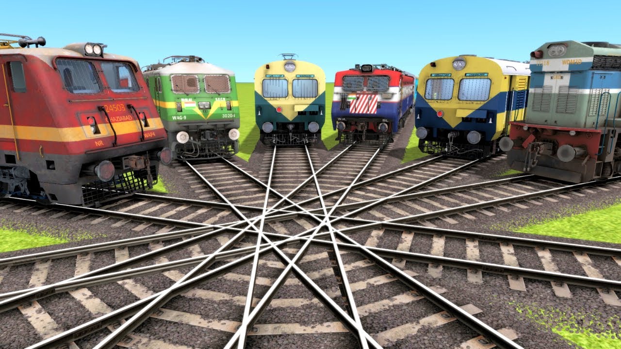 TRAINS CROSSING CRAZY BRANCHED DIAMOND BUMPY RAILROAD TRACKS | Train Simulator | Trains Railroad