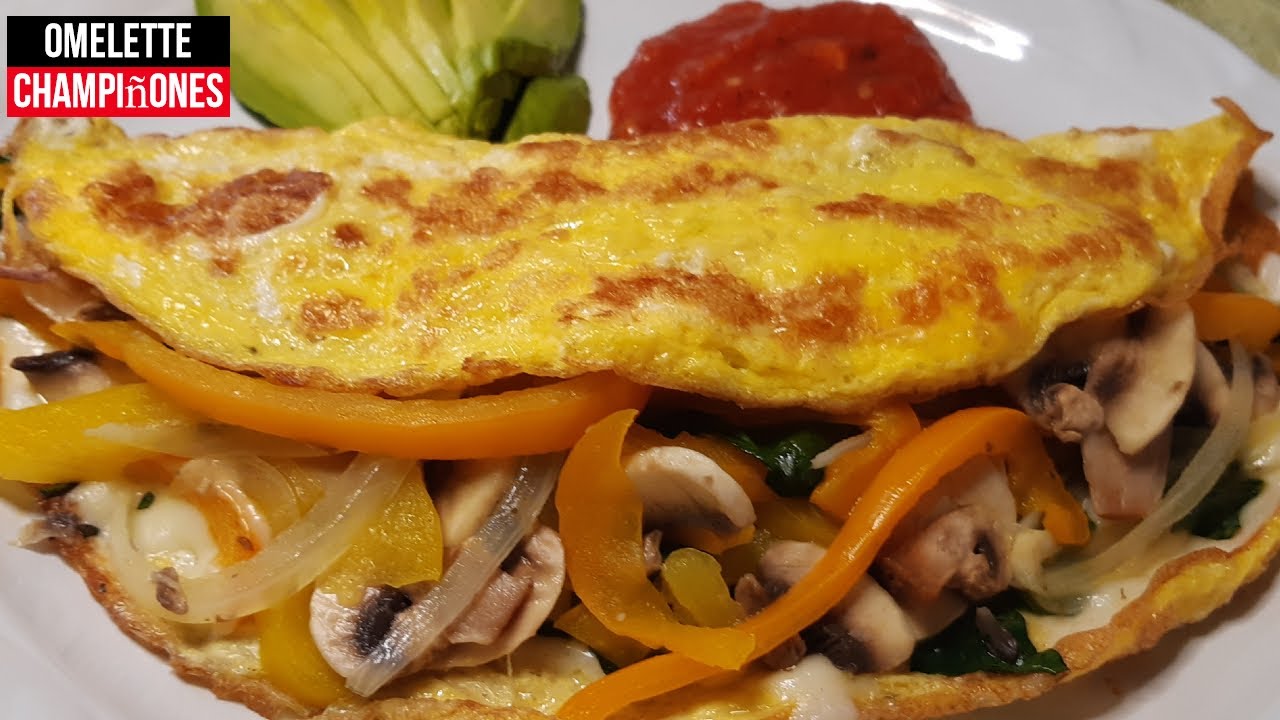 Omelette de Champiñones con espinacas, morrón y queso | saludable ✔️
