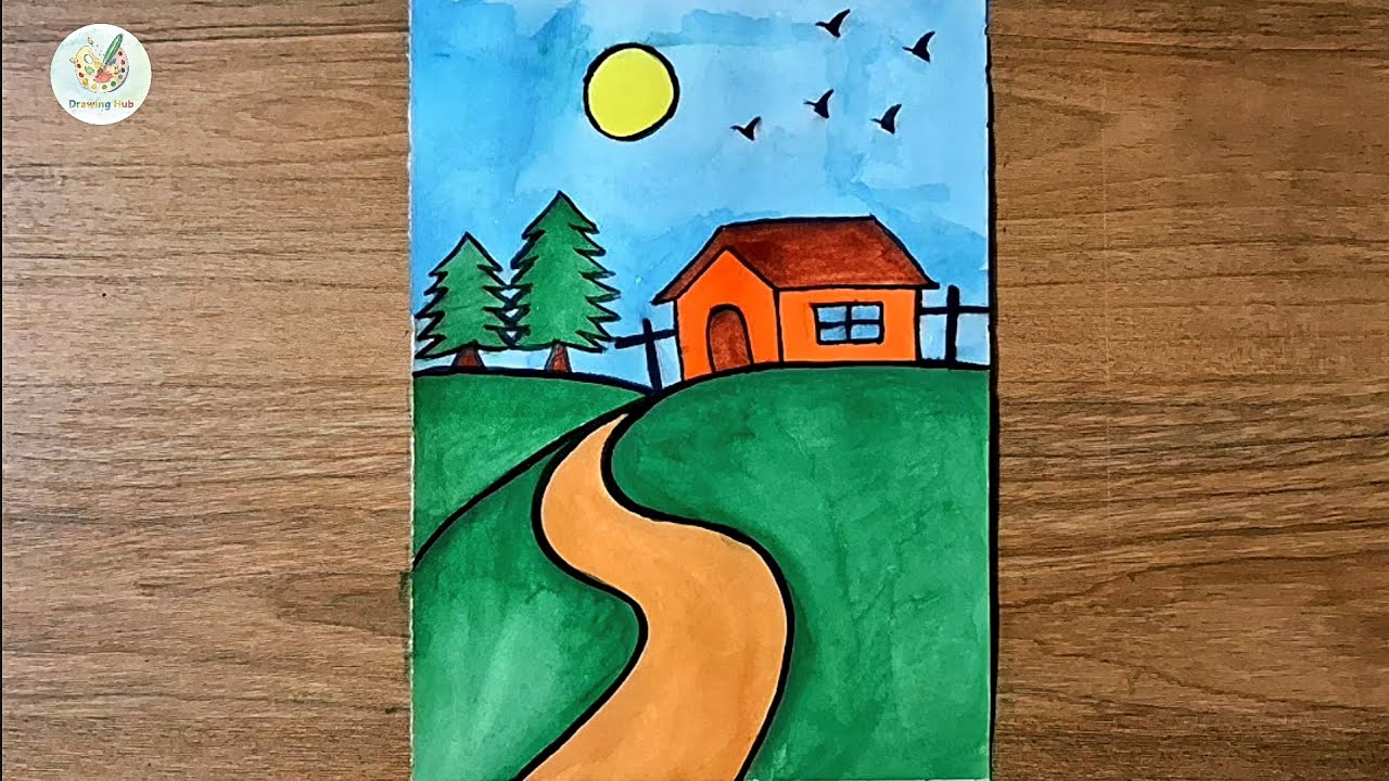How To Draw a House step by step || Easy House Drawing (Colouring) for beginners || Drawing Hub 