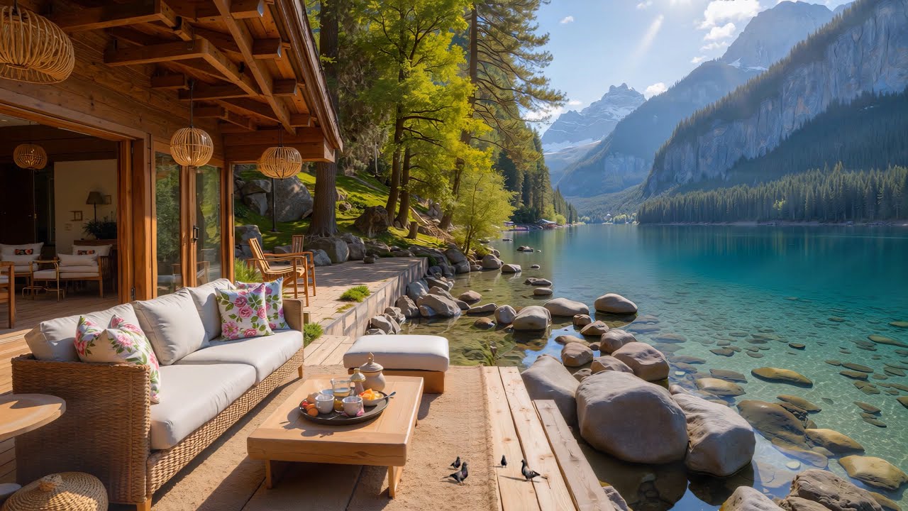 Relaxing Jazz Instrumental Music | Calm Spring Porch Jazz Ambience at a Quiet Lake for Work & Focus