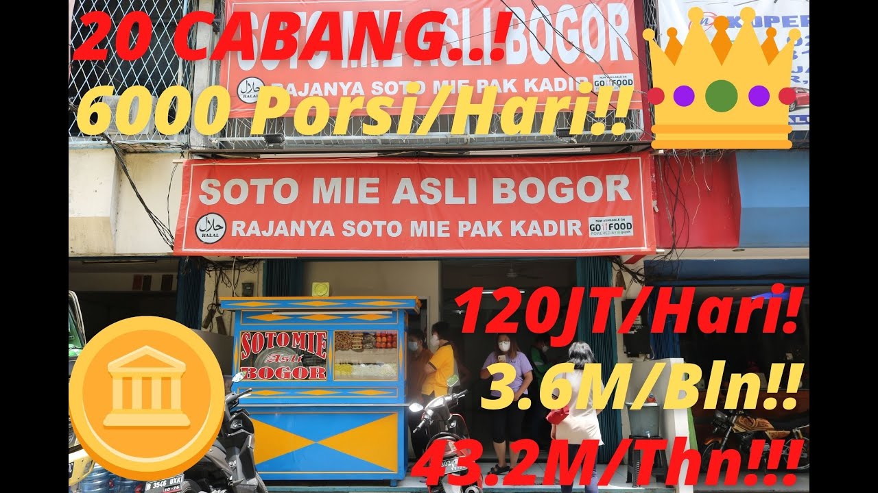 RAJANYA SOTO MIE PAK KADIR | 20 CABANG | 6000 PORSI/HARI | 120JT/HARI | 3.6M/BLN | 43.2M/THN | WOW!!