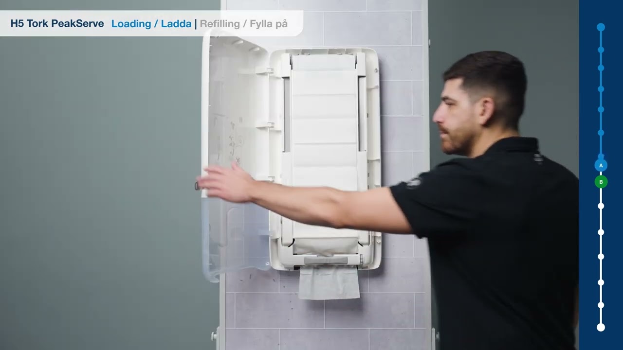 Enkel laddning och påfyllning av Tork PeakServe® Dispenser H5 - Steg för Steg Guide