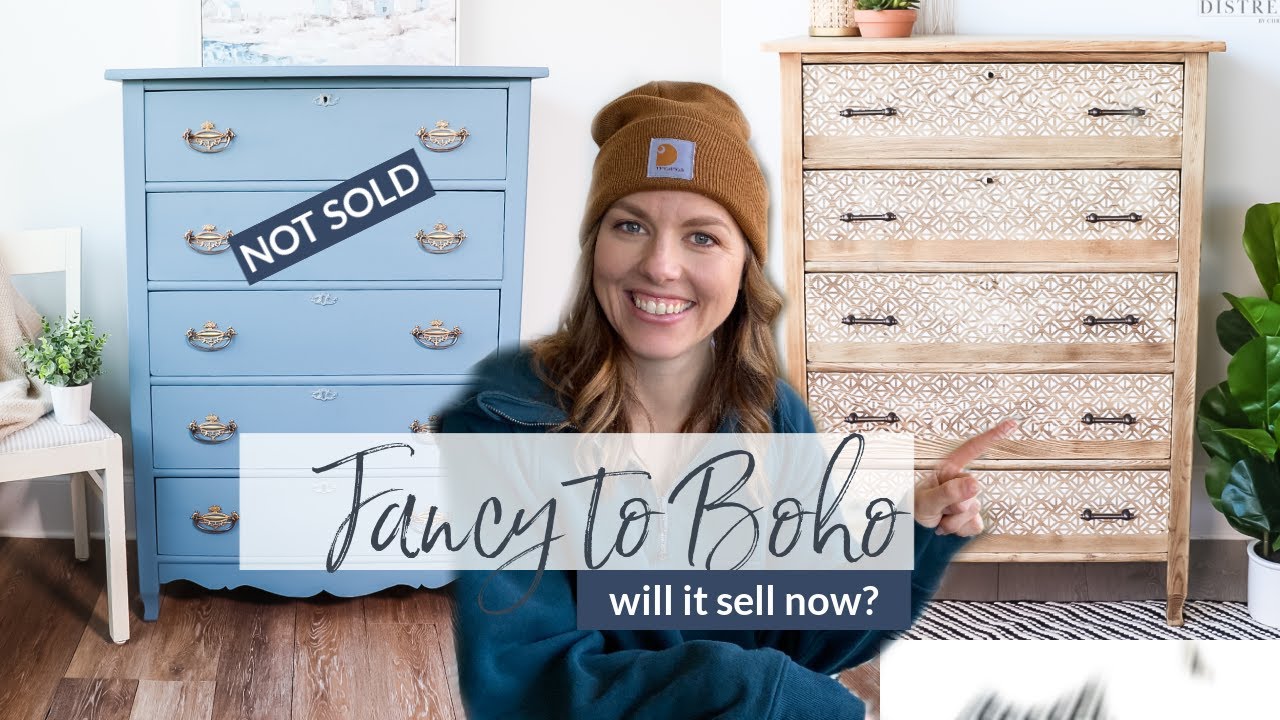 Fancy to Boho Furniture Makeover | Bleaching Wood & Stencils On Furniture