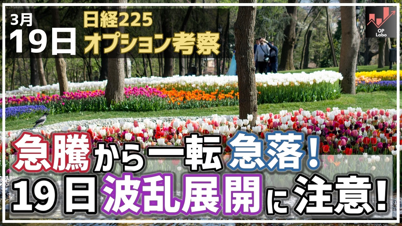 【日経225オプション考察】3/19 日経平均 急騰から一転急落！ 19日 ２つのイベントで波乱展開に注意せよ！