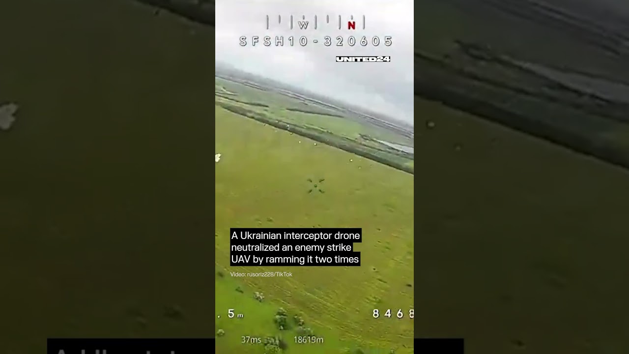 Ukrainian Interceptor Drone Rams Enemy Strike UAV Twice #warinukraine