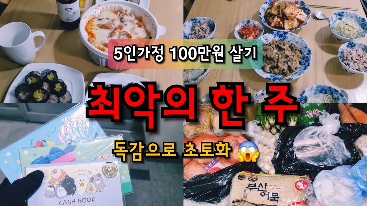 [절약브이로그] 최악의 한 주 | 독감으로 초토화된 5인가정 100만원 살기