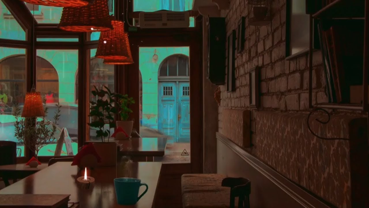 Rainy Day Coffee Shop Ambience No Music, Warm and Cozy Cafe Video