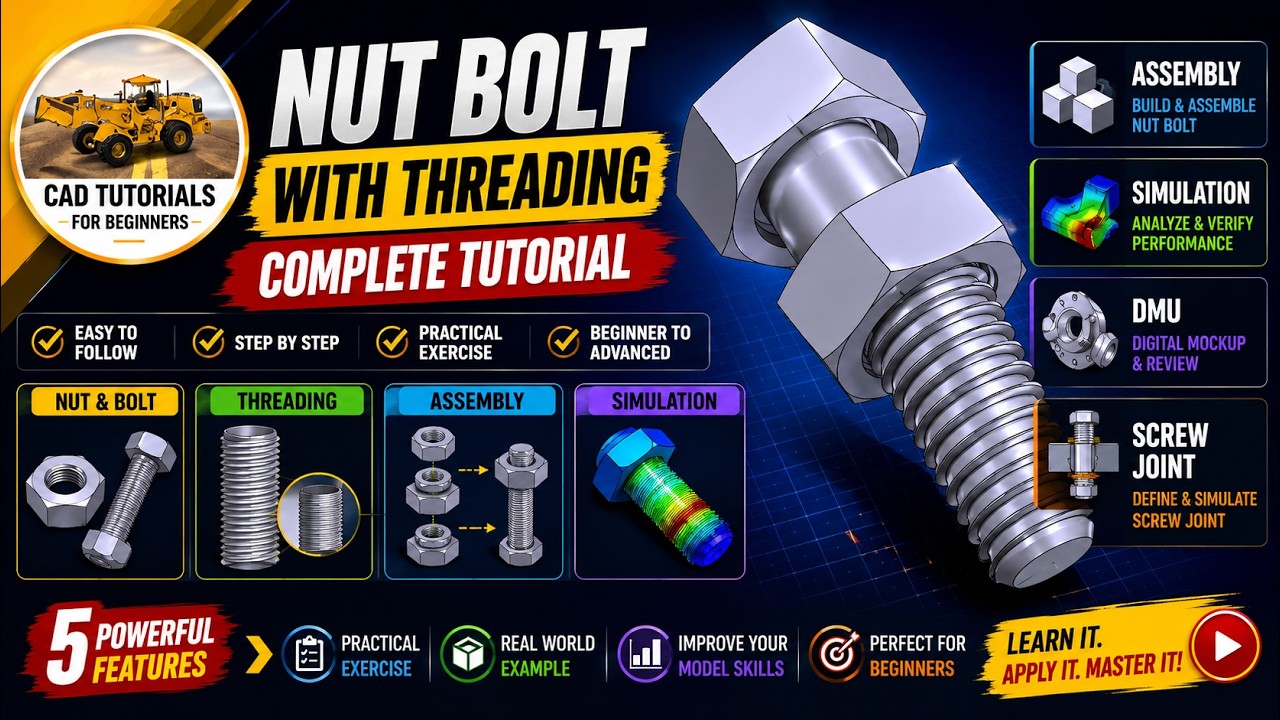 CATIA V5 I Nut Bolt with Threading I Assembly I Simulation I DMU I Screw Joint