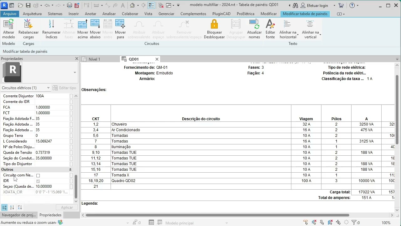 Fiação do Alimentador do quadro sem Neutro