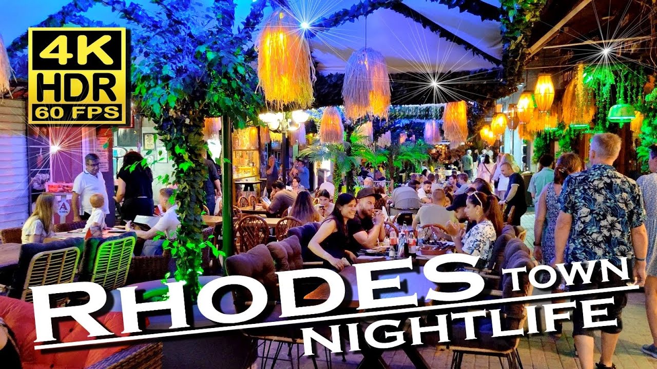 Rhodes Town Nightlife, Bars, Restaurants in 4K 60fps HDR (UHD) 💖 The best places 👀 Walking tour
