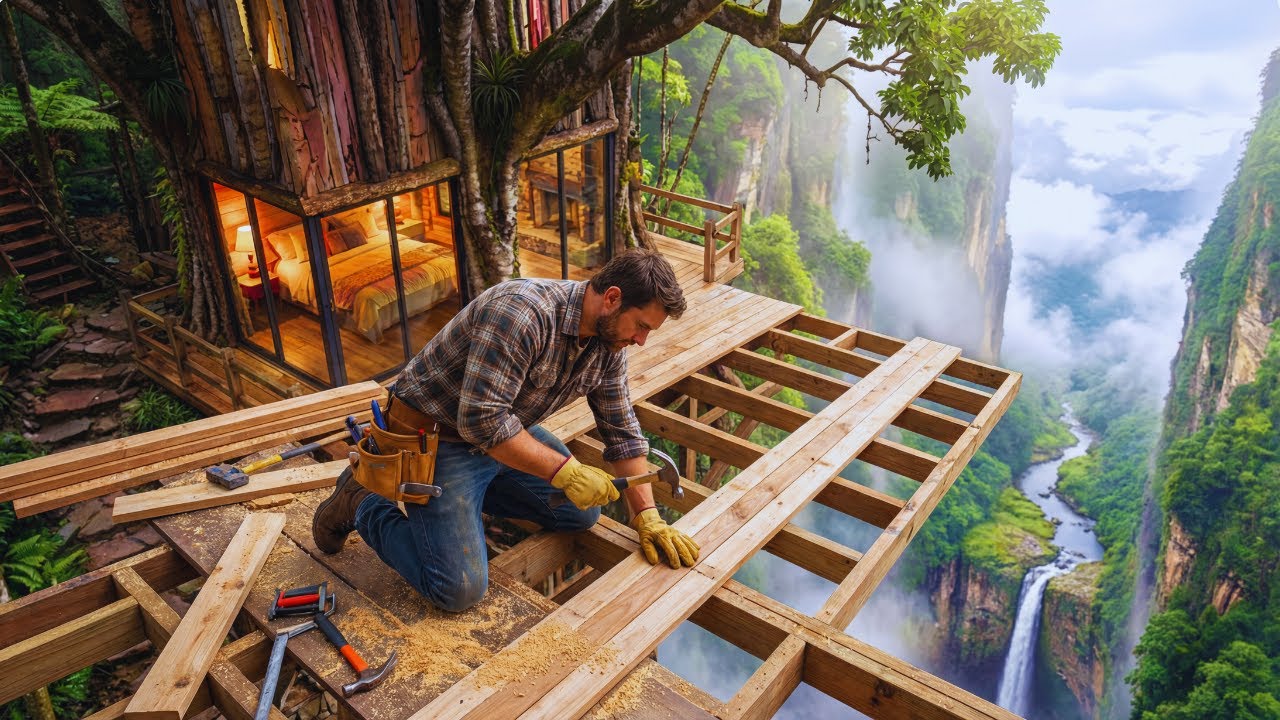 Building a house on top of a tree (ASMR) - This man transformed a giant tree into a beautiful home.