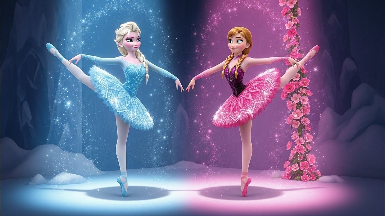BALLET OF ICE & BLOOMS ❄️🌸elsa and anna dance where frost meets flowers ✨