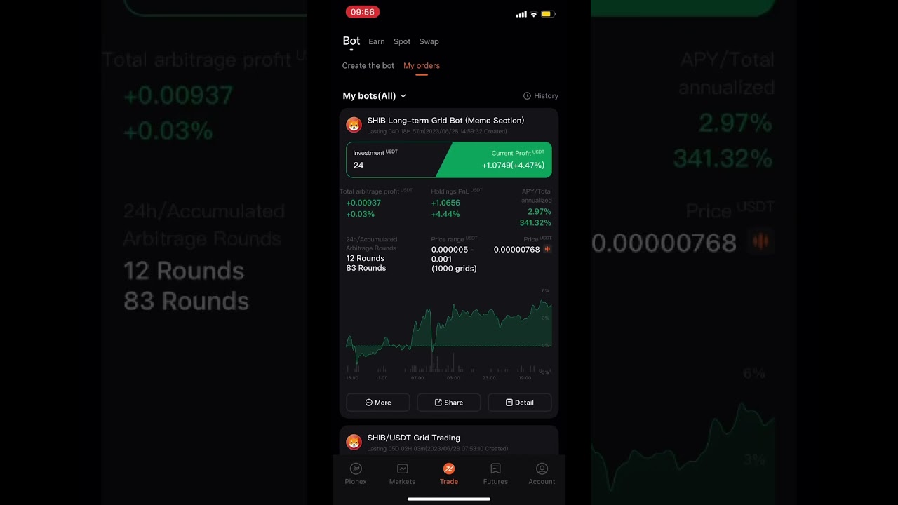 4 Day Old Pionex SHIB/USDT Long Term Trading Bot #shibainu #pionex #crypto #tradingbot #usdt #shorts