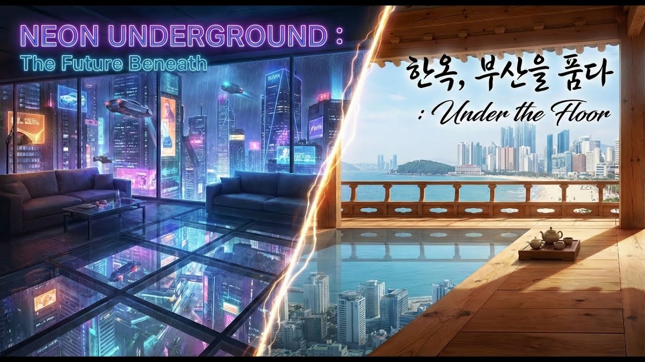 NEON UNDERGROUND (사이버펑크 시티) 한옥, 부산을 품다 (한옥 + 부산 랜드마크)