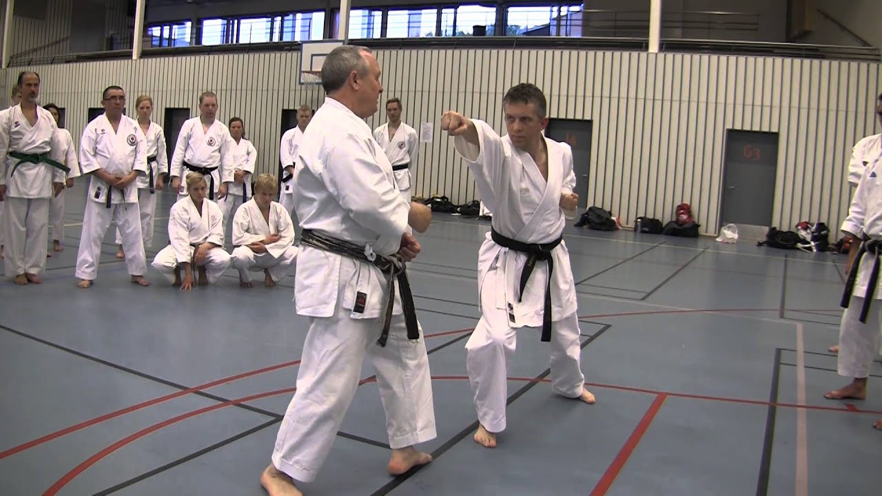 Sensei Wim Massee teaching sanbon kumite jodan uke 1-4 (Wado ryu)