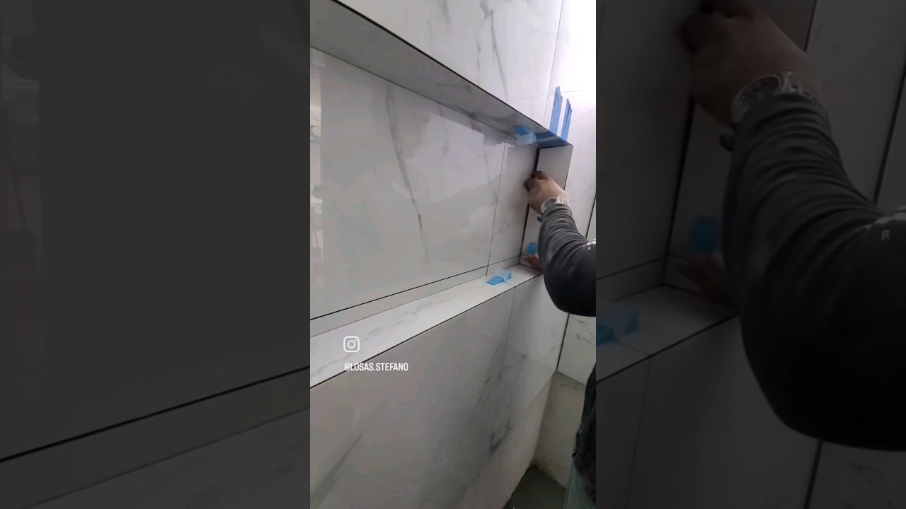 Mitered bathroom niche #tiling #hack #diy #tilelove #tile