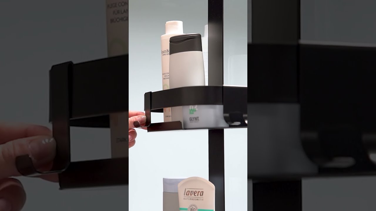 Stilvolle Duschablage: Schwarzer Edelstahlkorb mit 6 Haken 🖤🚿 #organization