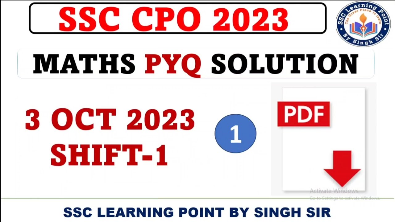 SSC CPO MATHS 2023  || CPO (3 OCT 2023, Shift-1) Solved Paper by Singh Sir || CPO MATHS  SOLUTION