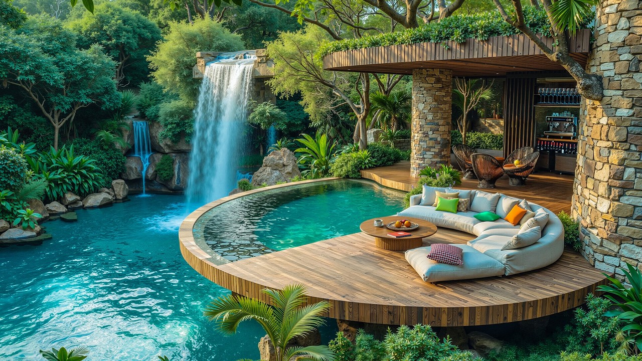 Peaceful Outdoor Coffee Jazz by a Forest Waterfall 🌿 Smooth Jazz for a Peaceful Mood