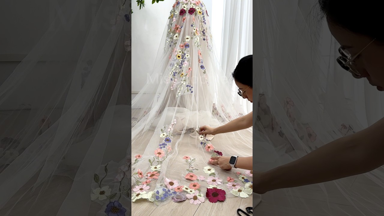 Making a v neck floral appliqu&eacute; bridal dress with court train #dress #sewing #fashion #dressmaking