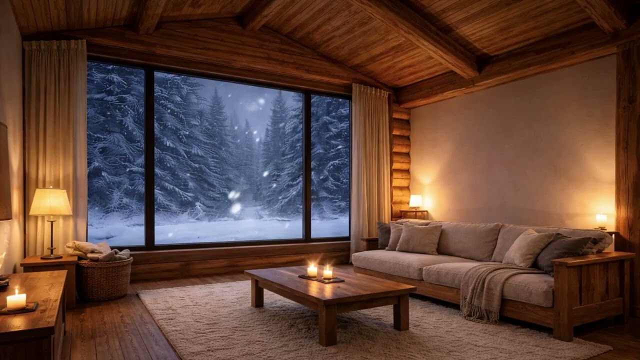 Calm Winter Night Cabin ❄️ Fireplace Sounds for Anxiety Relief