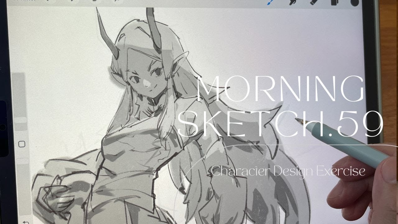 「Procreate morning sketch早晨素描」59 Character Design Exercise ▶white noise🔁