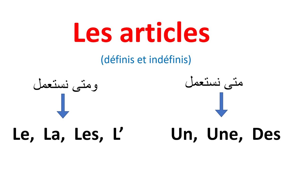 تعلم الفرنسية :  Les Articles : Un -  Une -  Des - La -  Le - Les