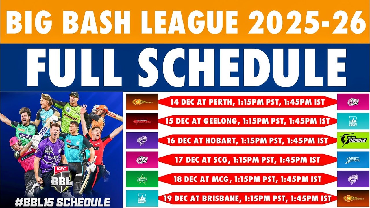 Big Bash League 2025-26 Schedule | BBL 2025-26 Full Schedule | BBL Schedule 2025/26