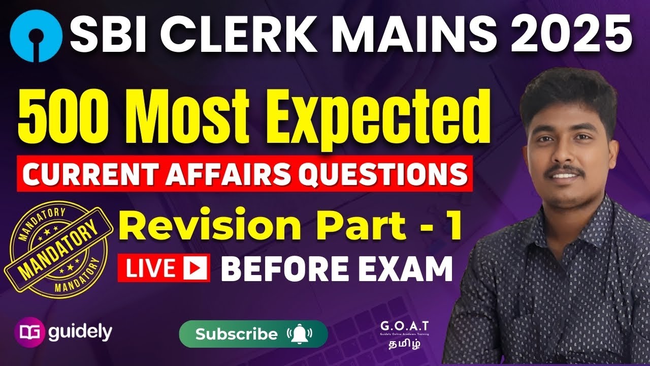 500 MOST EXPECTED CURRENT AFFAIRS QUESTIONS | SBI CLERK MAINS IMPORTANT CURRENT AFFAIRS | PART - 1